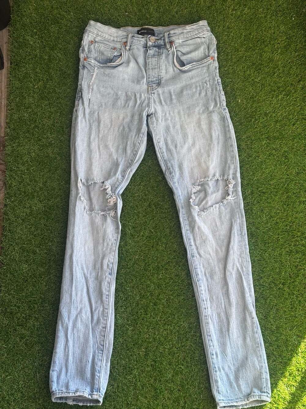 Purple Brand P001 Distressed Light Indigo Slim Fit Jeans
